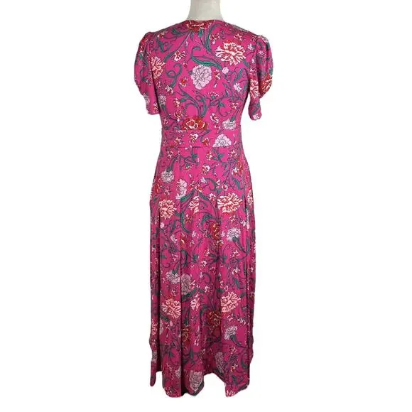 Boden Kristen Pleated Jersey Dress Pink Yarrow Carnation Vine Petite Size 6P NEW - Picture 6 of 10